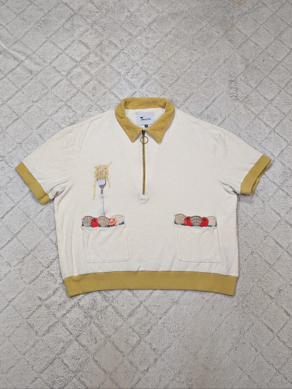 Tombolo Shirt Mens XXL Beige Yellow Vongole Terrycloth Cabana ½ Zip Polo Travel